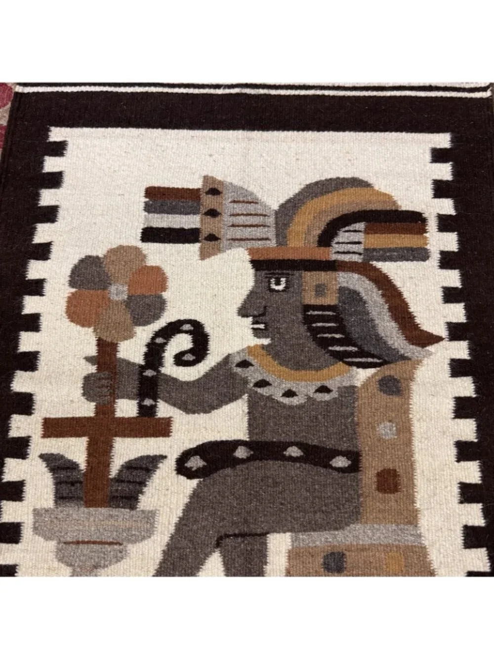 Mayan Wool Rug Wall Hanging Handwoven Yumil Kaxob Maize Corn God